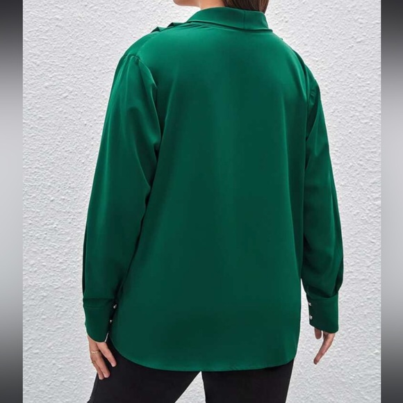 Elegant Classic Surplice Drape Neck Cuff Long Sleeve Top Blouse Shirt Green - Picture 3 of 5